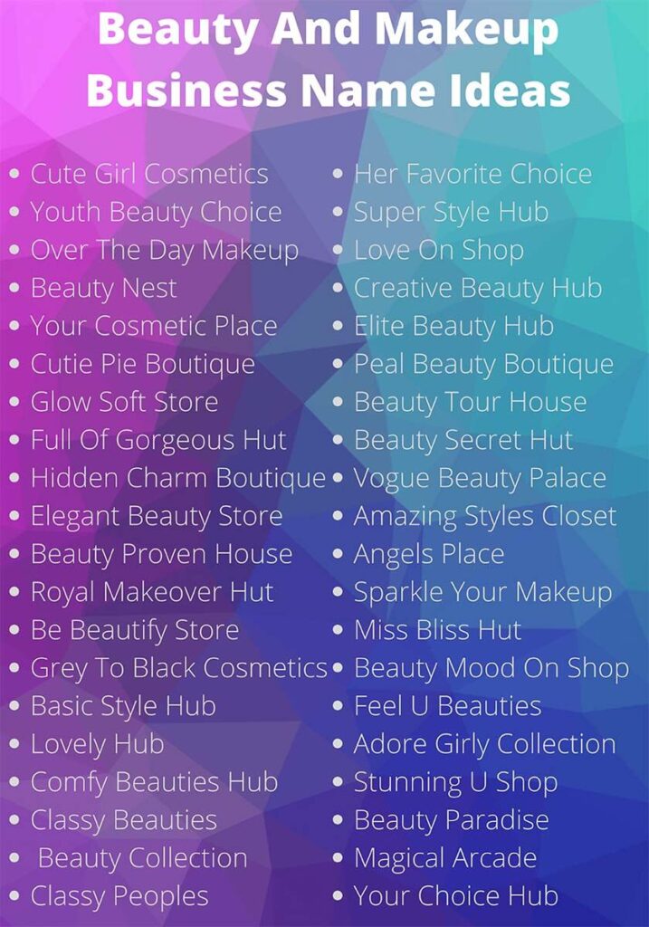Beauty and Makeup brand name ideas